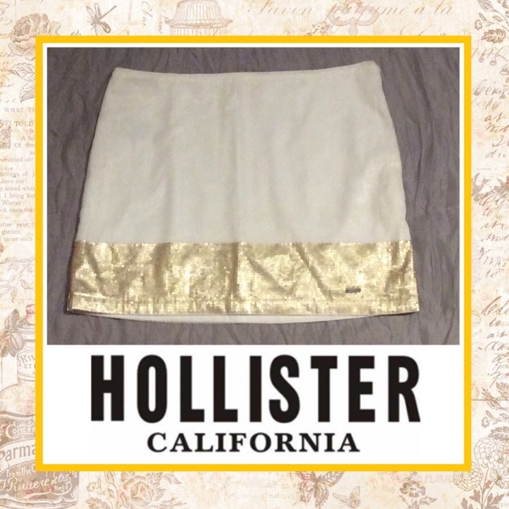 🌺 HOLLISTER WHITE GOLD SEQUENCE MINI SKIRT SHORT PETITE SMALL BEIGE SPARKLE